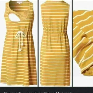 Biome Maternity/Nursing Mustard Striped Cotton Dress